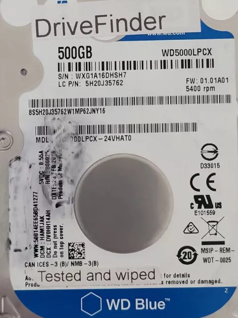 Western Digital WD5000LPCX-24VHAT0 WXG1A16DHSH7M HAMTJAK 2060-800025-001 REV P2