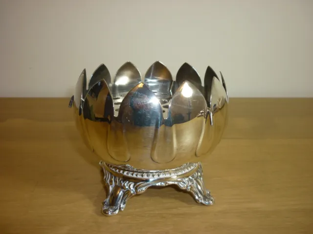 Vintage Viners Silver Plated Rosebowl with Candle Holder Lotus Flower Shape