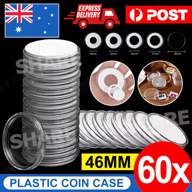 60PCS Coin Display Case Clear Round Plastic Storage Capsules Holder Box Eva VIC