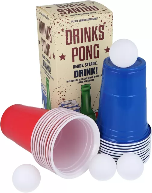 HENBRANDT Beer Pong Game Set 24-Piece 16oz Blue and Red Plastic Cups...