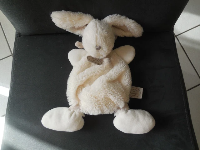 doudou plat lapin Bonbon blanc taupe beige DOUDOU ET COMPAGNIE (2 dispo)