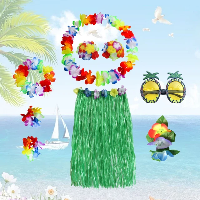 1 set Hawaii Tropical Hula Grass Jupe De Danse Soutien-gorge Bracelets De 8
