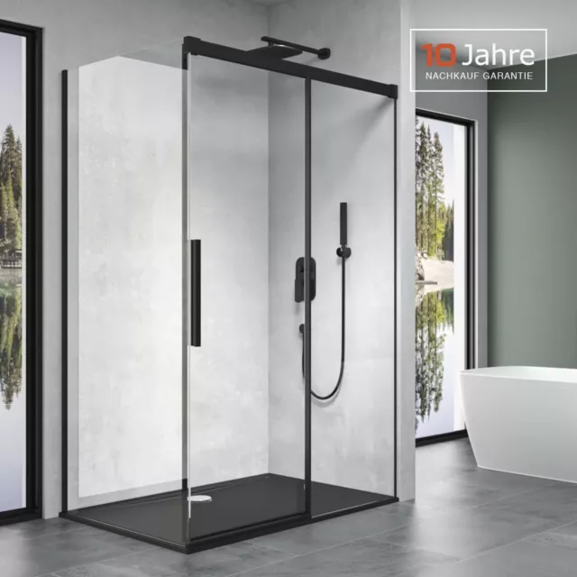 doporro Schwarz Duschkabine 120x90 Soft-close Schiebetür ESG Glas mit NANO NEU