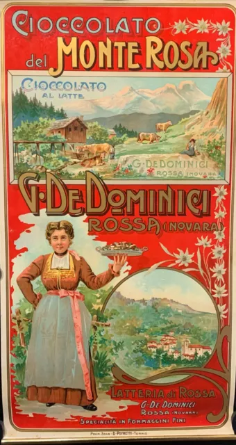 RARE Affiche CHROMOLITHOGRAPHIE de 1900 /1906 CHOCOLATE MONTE ROSA 030 X 055cms