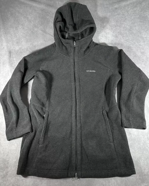 Columbia Fleece Hoodie Jacket Womens Size XL Gray Hooded Mock Neck Full Zip