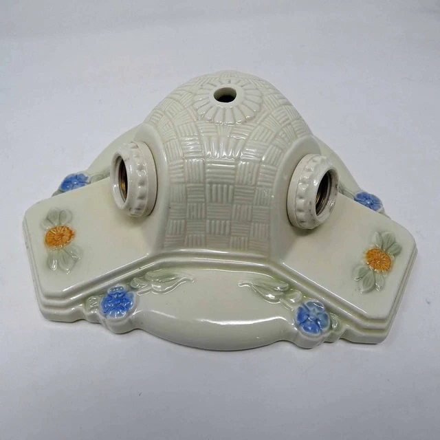 Porcelier Art Deco Three Light Ceiling Fixture Basket Weave Design FREE Shipping
