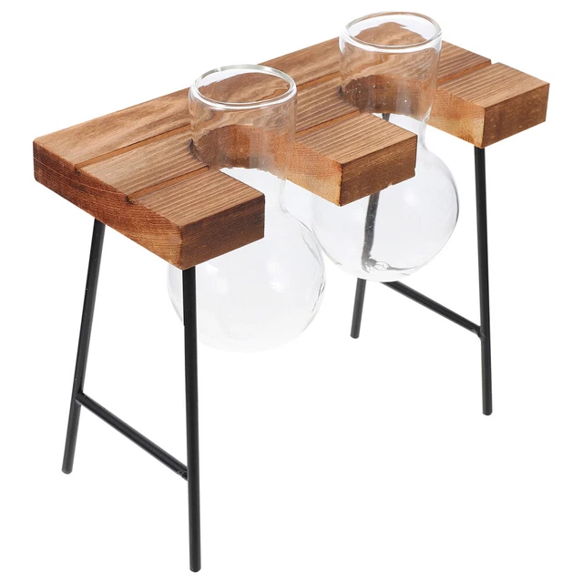 2 Vasi Idroponici In Vetro Con Vassoio Bambù - Stazione Propagazione Piante Per Casa E Ufficio - Foto 9