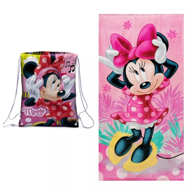 Minnie Tropical Serviette de Plage Coton 100% 70x140cm Petite Fille + Sac