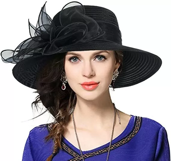 Women's Kentucky Derby Church Dress Hat Wide Brim Bridal Shower Drawstring Hat