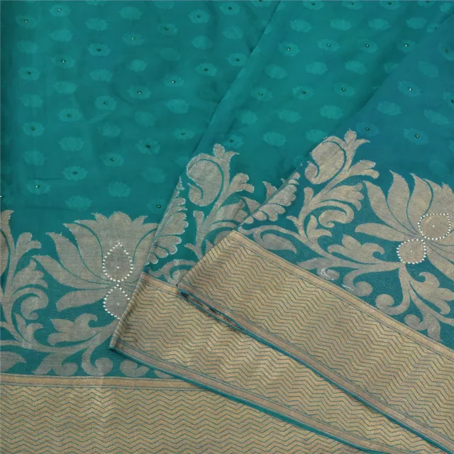 Sanskriti Vintage Teal Bollywood Sarees Pure Georgette Silk Woven Sari Fabric