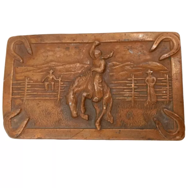 Bronc Riding Belt Buckle Horse Cowboy Ranch Rodeo Justin Boots Horseshoes Vintag