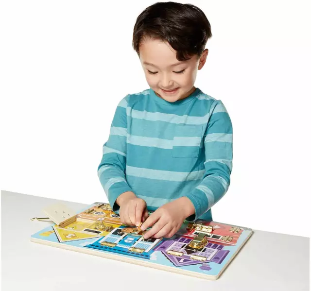 Jouet Educatif En Bois Planche a verrous Jeu D Eveil Creativite Bonheur Enfant 3