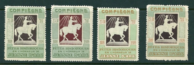Lot de  4  vignettes Jeanne d'Arc Compiègne 1909