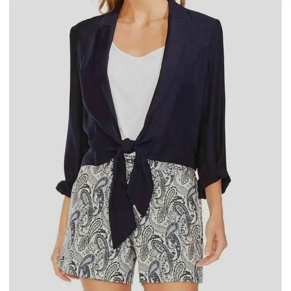 Vince Camuto Women's Navy Cropped Tie Front Jacket