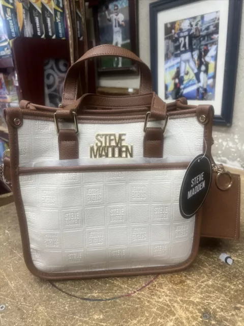 Steve Madden Mini-Bsidra Crossbody Bag Purse Satchel Bone/Cognac