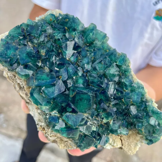 3.2lb NATURAL Green Cube FLUORITE Quartz Crystal Cluster Mineral Specimen