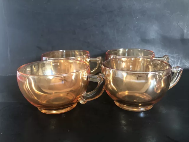 Vintage Fire King Anchor Hocking Peach Luster Swirl Coffee Tea Cups Lot of 4