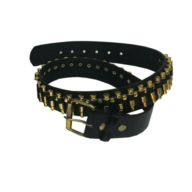 Bullet Studded Belt, Punk Rivet Belt Black Leather Rock Belt with gold bullets.