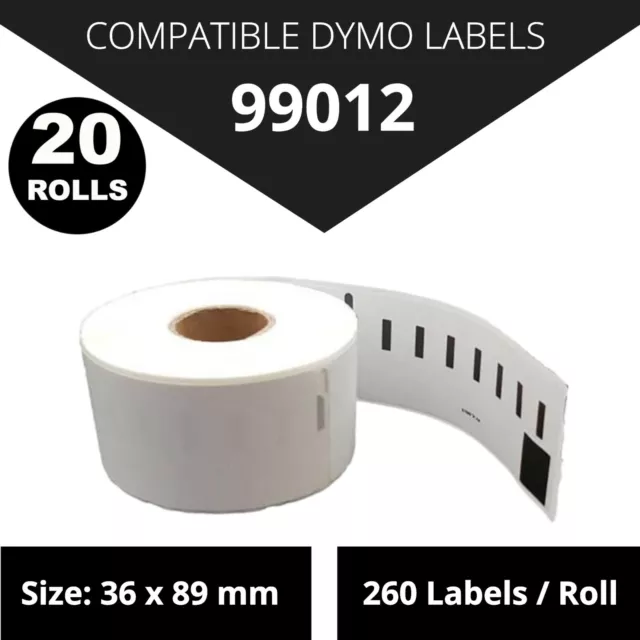 20 Rolls Dymo Seiko Compatible 99012 Labels 36mm x 89mm 260 Per Roll Labelwriter