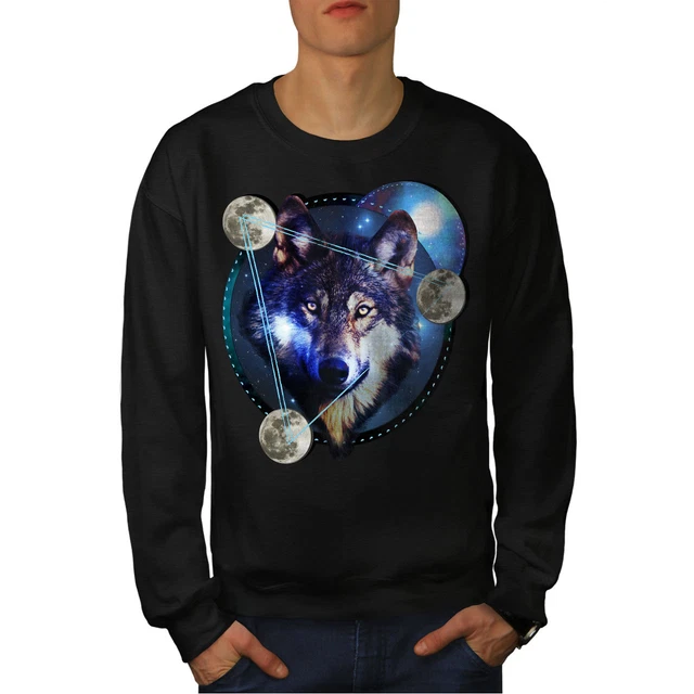 Wellcoda Galaxy Space Wolf Mens Sweatshirt, Galaxy Casual Pullover Jumper