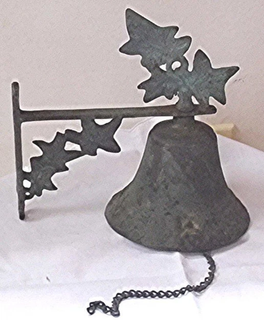 VTG SHOPKEEPERS BRASS STORE ENTRY BELL WALL MOUNT w/LEAVES