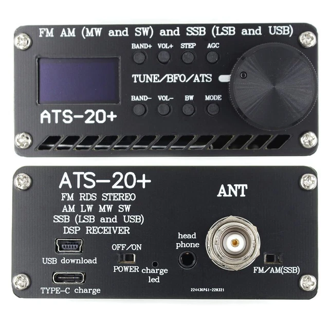 JMT ATS-20+ Plus Ricevitore Radio Multibanda Con Display OLED 0.96'', Chip SI4732, FM/AM/MW/SW/SSB/LSB, 22 Bande, Uscita Cuffie E Altoparlante, Batteria 3.7V 800mAh (non Inclusa)