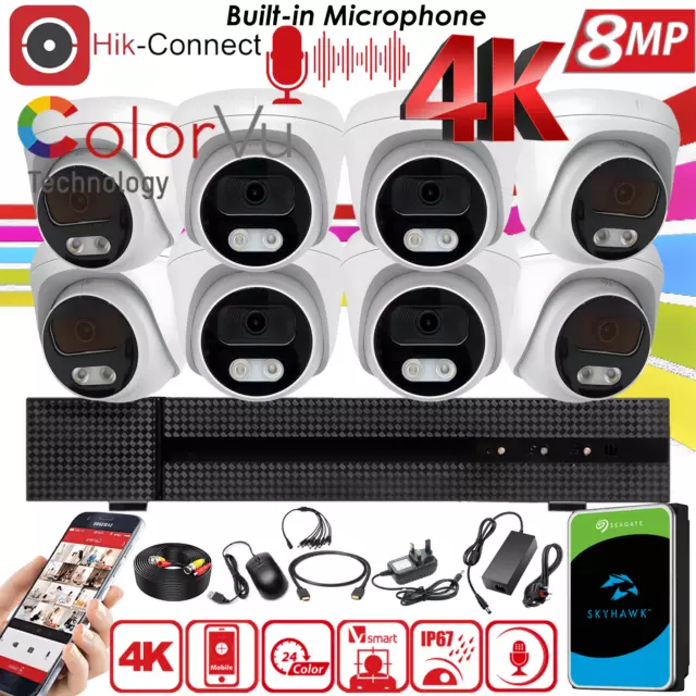 8MP CCTV ColorVu Audio Mic 4K Camera Security Outdoor System DVR Hard Drive Kit