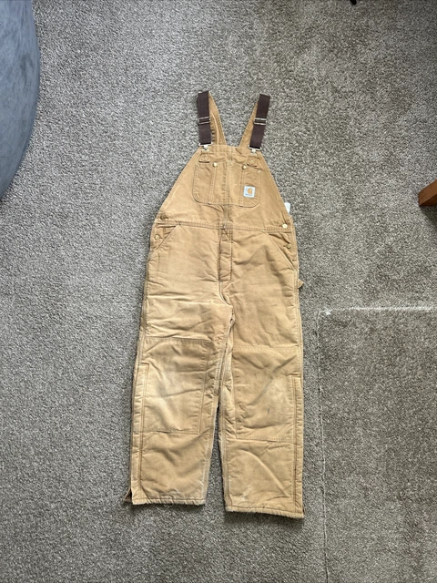 Vintage Carhartt Duck Canvas Bib Overalls Quilt Lined Size 38x30