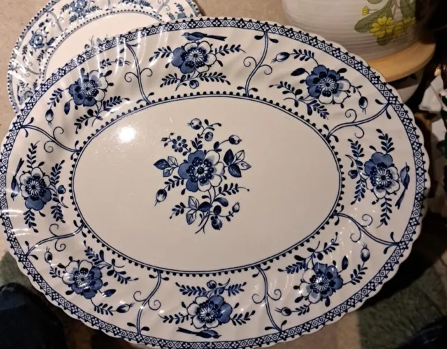 Plato para servir Johnson Brothera azul blanco indias 14" plato ovalado