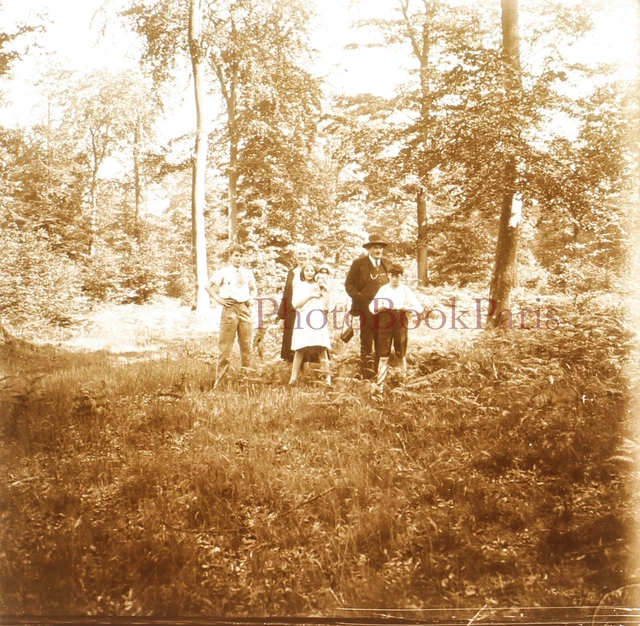 Famille Paysage c1920 Photo Plaque verre Stereo Vintage V33L18n11