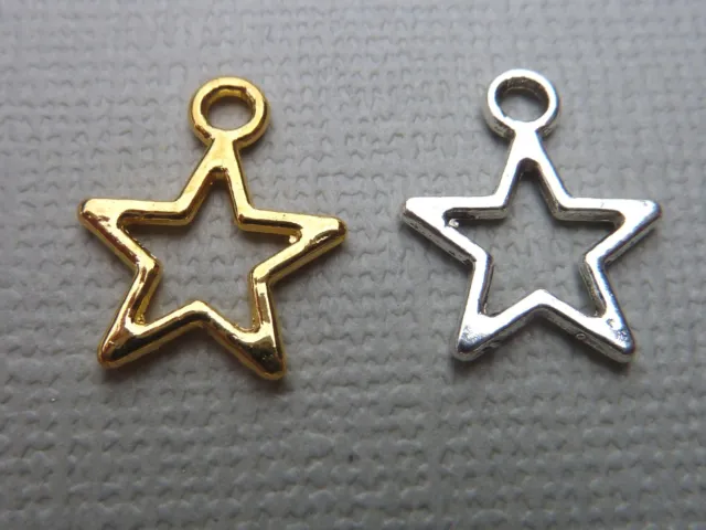 Sterne Charms Sternanhänger Metallanhänger Perlen 15mm silber gold filigran 2591