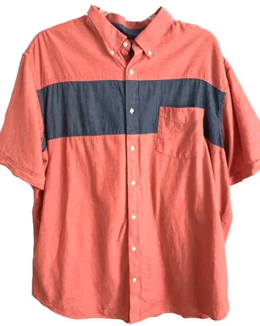 The Foundry Supply Co Young Mens Shirt Light Red & Blue Short Sleeve Button 2XLT