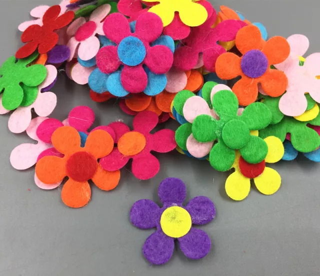 300Pcs Flowers shape Felt Appliques Mixed Colors Die Cut Cardmaking Crafts