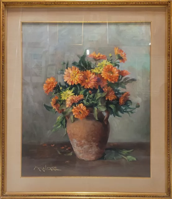 Vaso di gerbere - Dipinto a olio su tela di Mario Molletta detto Molmar