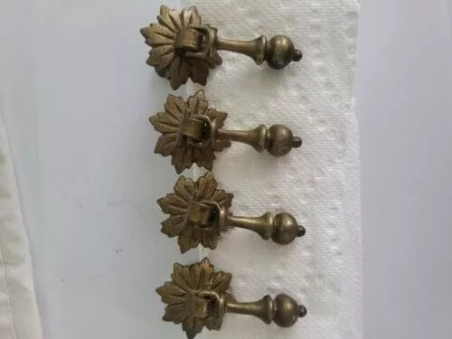 Antique Flower Drop Drawer Pull Solid Brass French Provincial Lot of 4