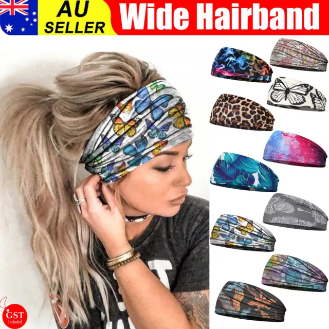 Women Ladies Sports Yoga Gym Stretch Wide Headband Hair Band Running Head Wrap