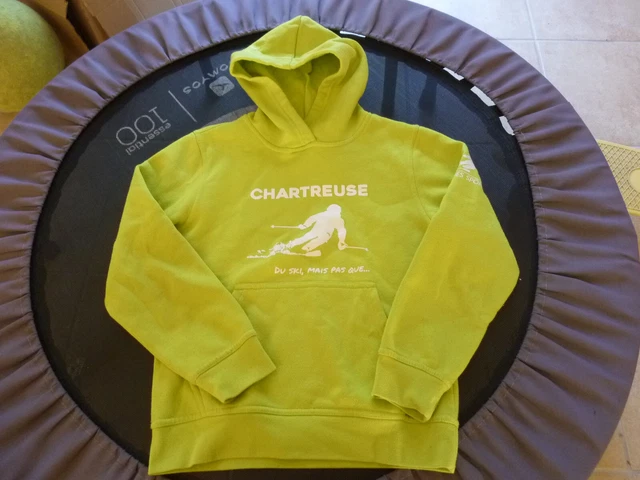 Rare sweat a capuche chartreuse ski gris enfant très bon état