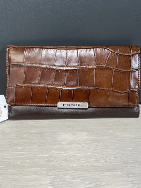 Fossil Brown Avenue Croc Clutch