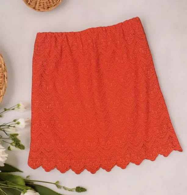 J Crew Factory Pencil Skirt Womens Size 2 Orange Lace Pull On Mini Spring Summer