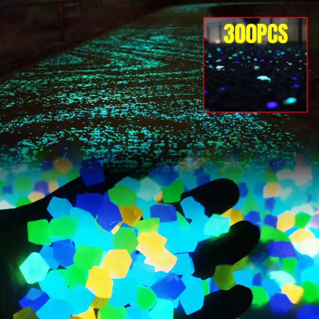 300X Pebbles Glow In The Dark Stones Luminous Aquarium Fish Tank Garden Walkaway