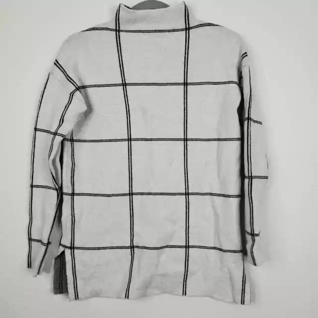 Tahari mock neck sweater windowpane gray heavy knit long sleeve womens XS