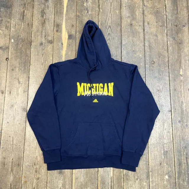 Adidas Hoodie Y2K Michigan Wolverines Pull Over Sports Sweatshirt, Navy, Mens XL