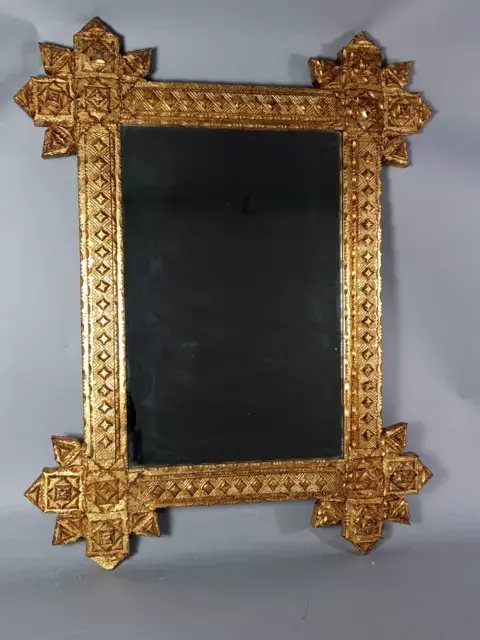 Miroir cadre ancien bois sculpté dorure feuille d'or 75x59 cm SB