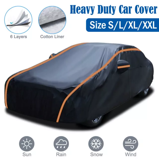 Waterproof 6 Layer Car Cover Heavy Duty Cotton Lined UV Protection Size Large