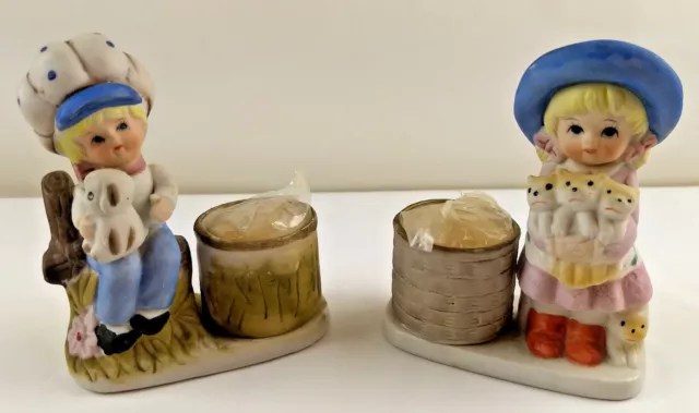 Little Luvkins Figurine Set Girl Boy w Puppy Dogs Votive Candle Holders Vintage