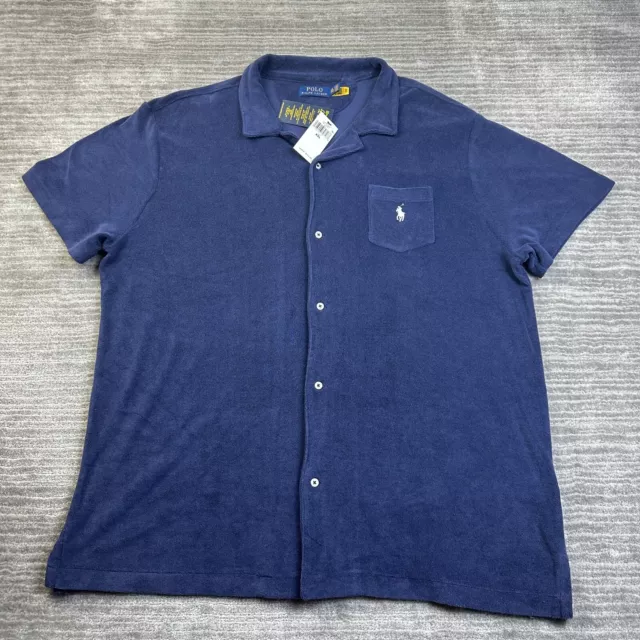 NEW Ralph Lauren Polo Shirt Mens 2XL XXL Blue Button Up Embroidered Pony Camp