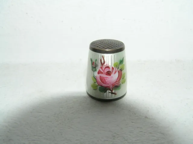 Beautiful Thimble Norway Sterling Silver Guilloche Enamel Rose Flower D Anderson