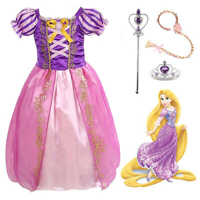 Girls Tangled Rapunzel Fancy Dress Up Costume Princess Birthday Party Clothing
