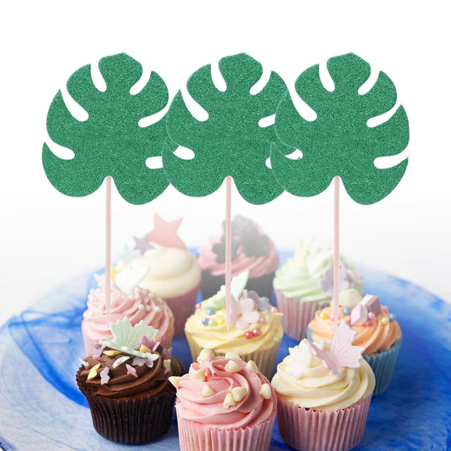 20 pezzi Monstera Leaf Cake Topper foglie di palma tropicale cupcake topper