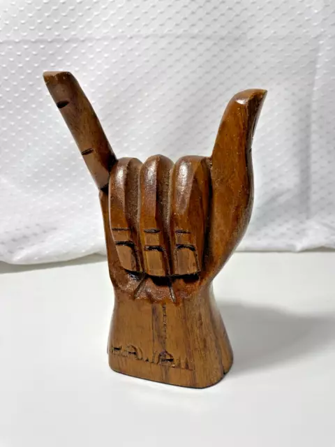 Vintage Hand Carved Wooden Hawaii Shaka Hang Loose Tiki Hawaiian Souvenir 6"